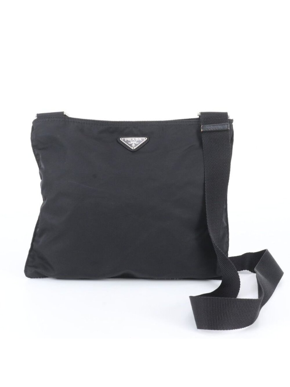 Prada Tessuto Nylon Triangle Logo Leather Shoulder Bag Crossbody Messenger Black